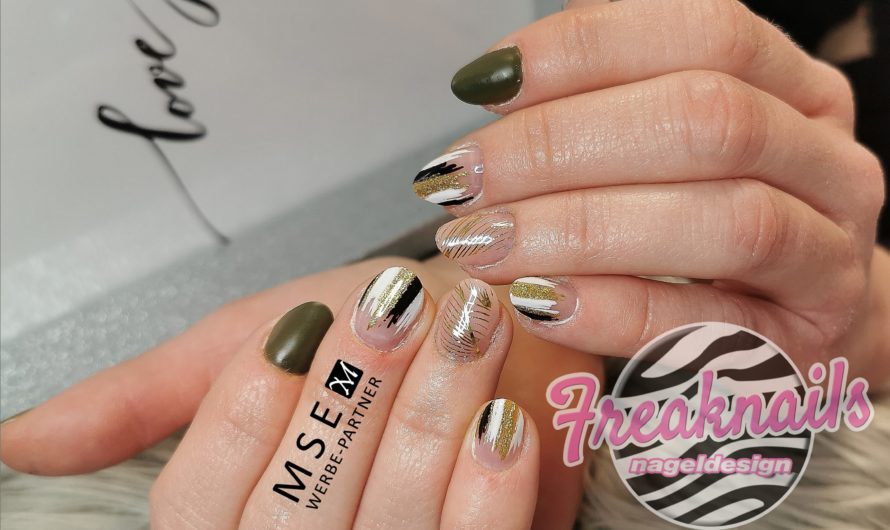 Abstrakte Nailart grün – gold