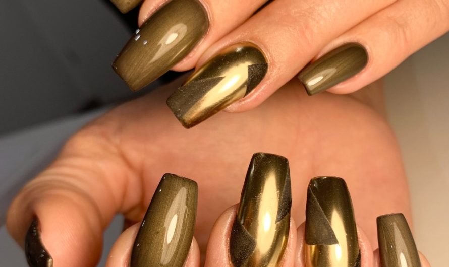 468, gold chrome mit Samt – Dreiecken in Oliv und Schwarz