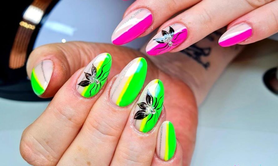 Neon Flower Nails